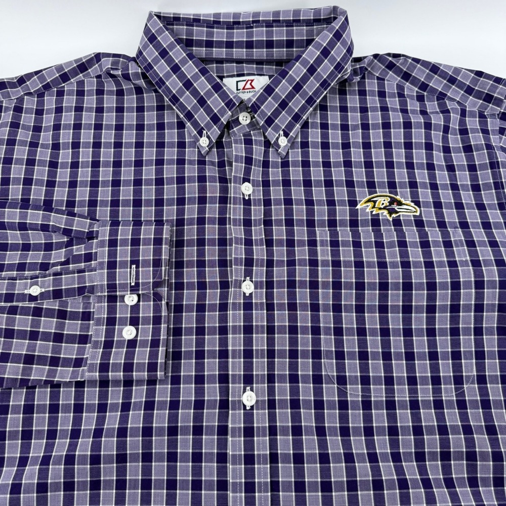 Baltimore Ravens Cutter & Buck Button Down Shirt Mens XXL Purple Plaid